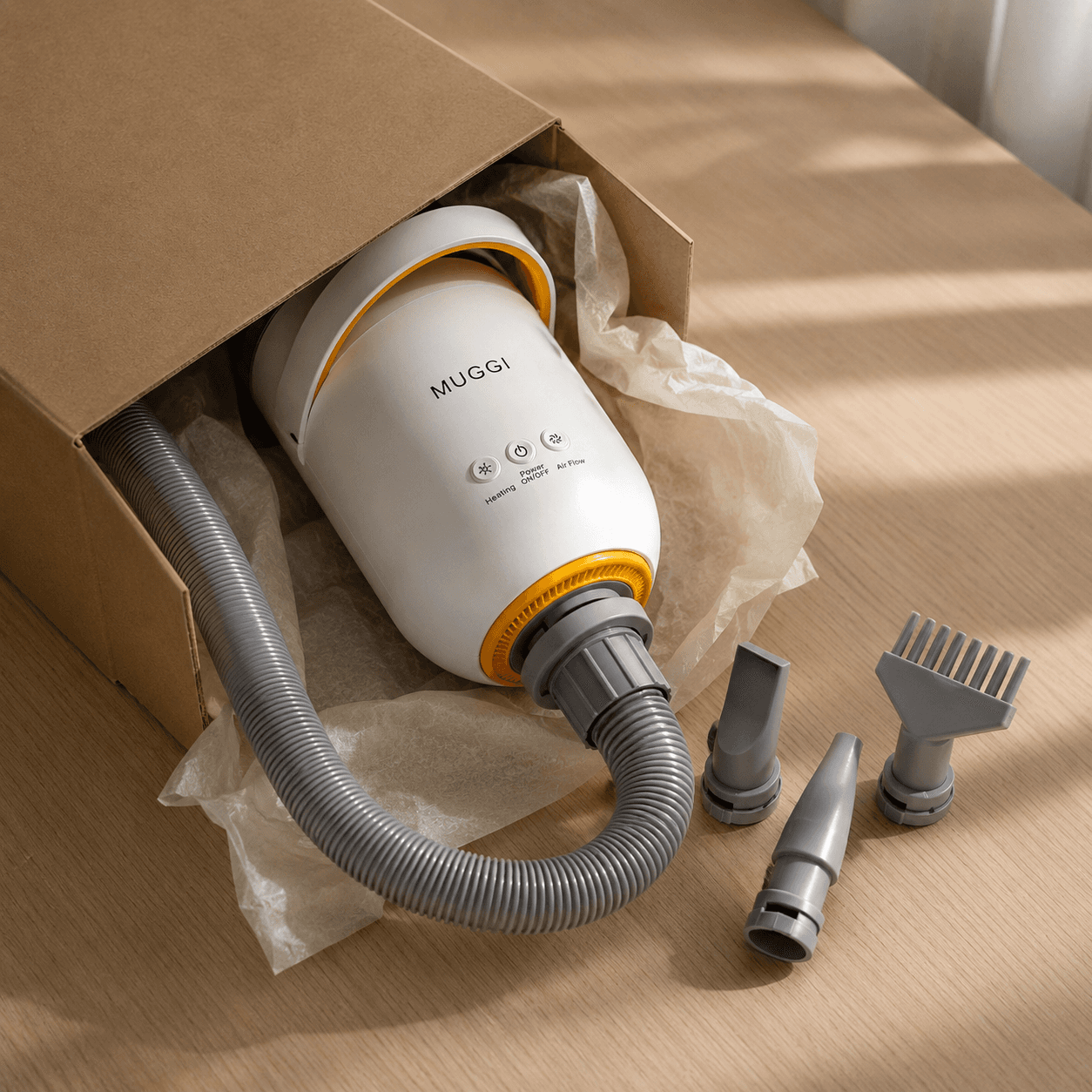 MUGGI Pulseur 2-en-1 dans son packaging premium avec les 4 buses